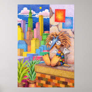 Póster Ángel en una esquina de la ciudad.
