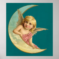 Ángel en una imagen vintage de luna creciente
