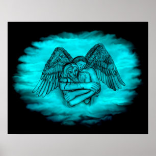 Póster Ángel Eros en el amor, diseño negro y verde