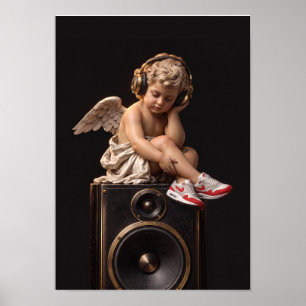 Póster Angel Esuchando Música