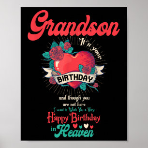 Póster Angel Grandson Happy Birday In Heaven Memorial D