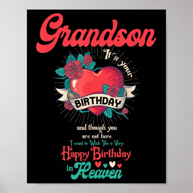 Póster Angel Grandson Happy Birday In Heaven Memorial D (Frente)