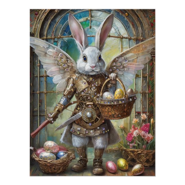 Póster Ángel guerrero conejo de Pascua steampunk (Anverso)
