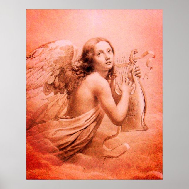 Póster ANGEL JUGANDO A LYRA SOBRE LAS NUBES DE Marrón Roj (Frente)