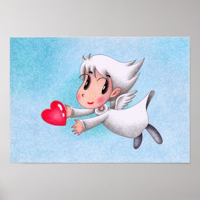 Póster Ángel llevando corazones. (Frente)