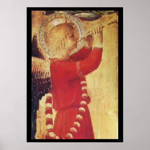 PÓSTER ÁNGEL MUSICAL EN ROJO Y ORO