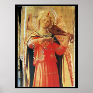 PÓSTER ÁNGEL MUSICAL EN ROJO Y ORO