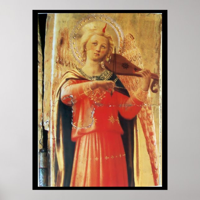 PÓSTER ÁNGEL MUSICAL EN ROJO Y ORO (Frente)