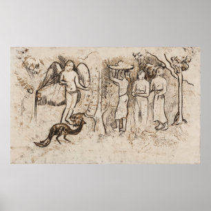 Póster Ángel, pavo real y tres tahitianos (aproximadament