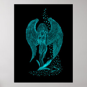 Póster Ángel, perdido en el amor, negro y verde diseño