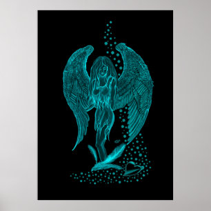 Póster Ángel, perdido en el amor, negro y verde diseño
