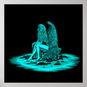 Póster Ángel, perdido en el pensamiento, negro y verde Di