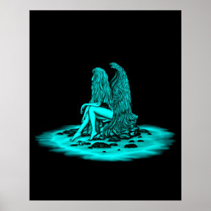 Póster Ángel, perdido en el pensamiento, negro y verde Di