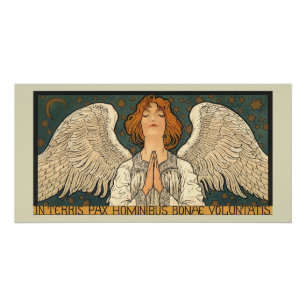 Póster Ángel religioso vintage rezando con estrellas de o