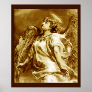 PÓSTER ÁNGEL ROMÁNTICO CON ALIMENTACIÓN EN SEPIA MARRÓN,