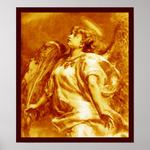 PÓSTER ÁNGEL ROMÁNTICO CON PELO EN BLANCO AMARILLO ORO