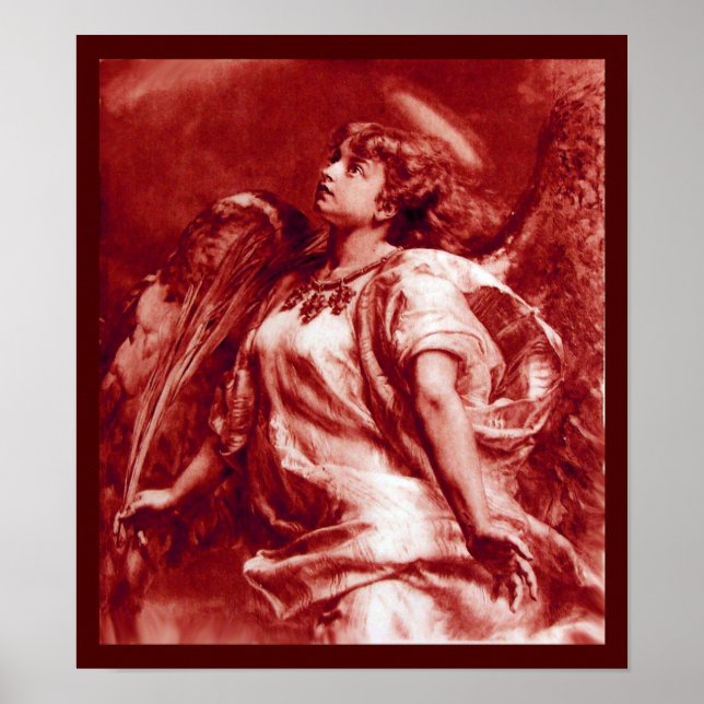 PÓSTER ÁNGEL ROMÁNTICO CON PELO EN BLANCO ROJO ANTIGUO (Frente)