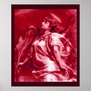 Póster ÁNGEL ROMÁNTICO CON PLUMA EN ROSA FUCsia BLANCO