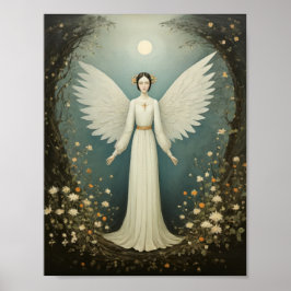 Póster Ángel sagrado con alas, entre flores