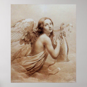 PÓSTER ÁNGEL TOCANDO LA LIRA SOBRE LAS NUBES