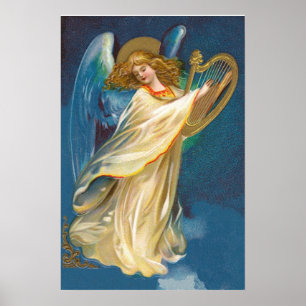 Póster Ángel tocando música en un arpa