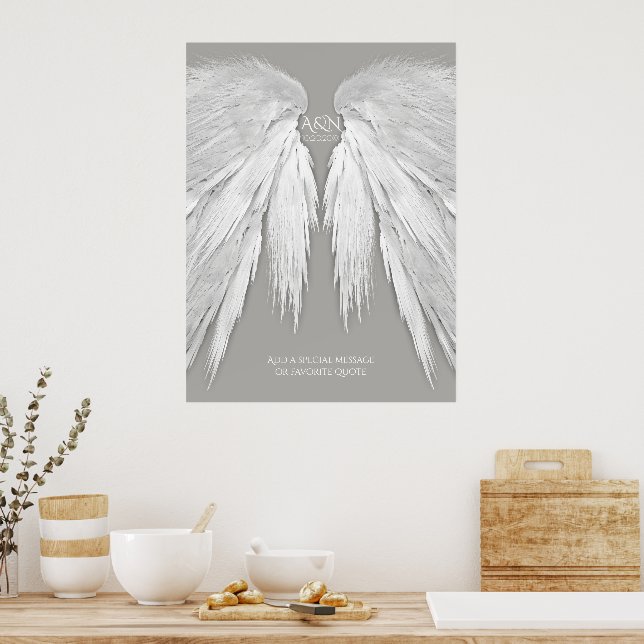 Póster ANGEL WINGS Elegant Gray Boda (Cocina)