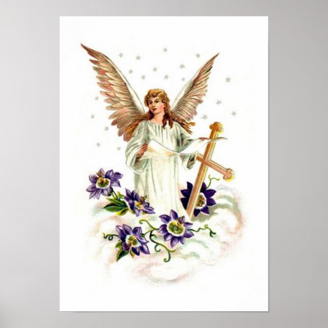 Póster Angel With Cross And Clematis Flowers (Frente)