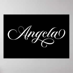 Póster Angela Letra Elegante en Blanco y Negro