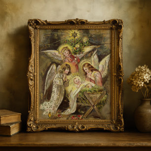 Póster Ángeles con el niño Jesús   Vintage Christmas