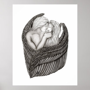 Póster Angels Kissing , diseño en blanco y negro