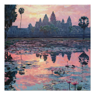 Póster Angkor Siem Wat Reap Aguas Camboyanas