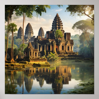 Póster Angkor Wat, antiguo templo jemer