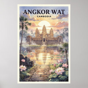 Póster Angkor Wat Camboya Viaje Vintage