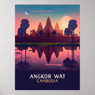 Póster Angkor Wat Sunrise Camboya Siem Reap Retro
