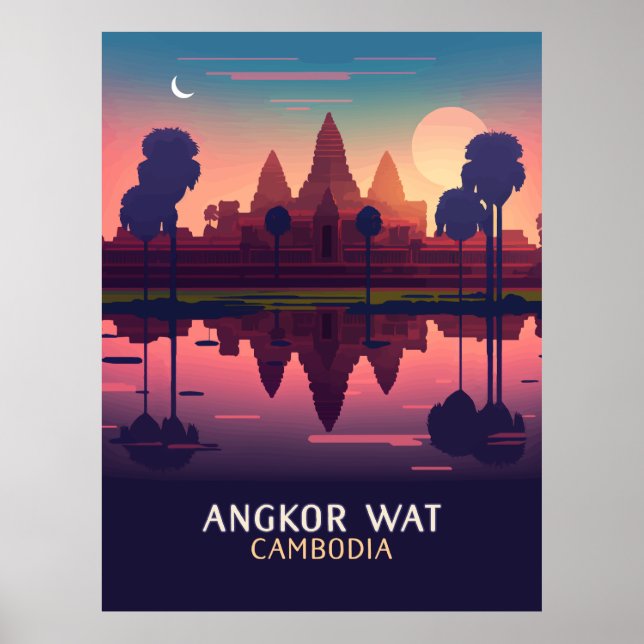 Póster Angkor Wat Sunrise Camboya Siem Reap Retro (Frente)