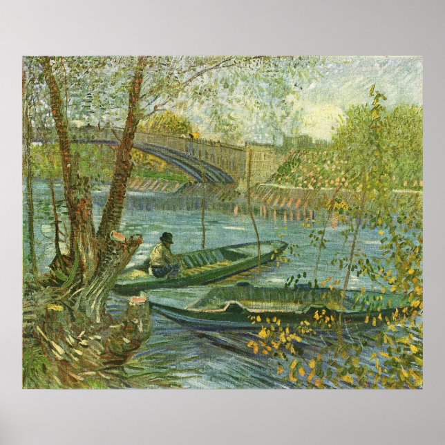 Póster Angler y barco en el Pont de Clichy por van Gogh (Frente)