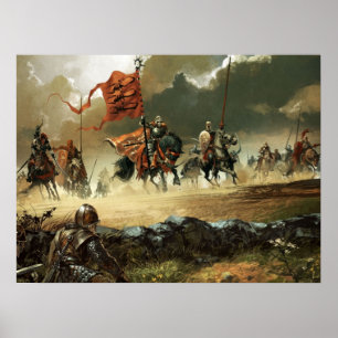 Póster Angreifende Ritter unter einer Standarte