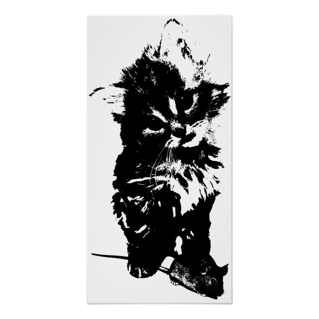 Póster Angry Cat with Mouse Art Print | Minimalist Black  (Anverso)