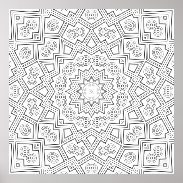 Póster Angular Starburst Mandala Pattern Coloring Art (Frente)