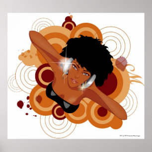 Póster Ángulo de una mujer disfrutando de música con auri