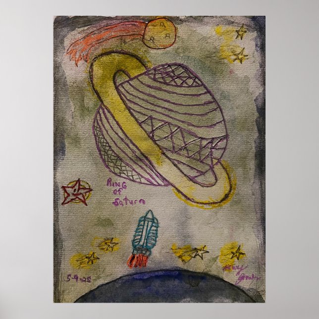 Póster Anillo de color de agua de Saturno (Frente)