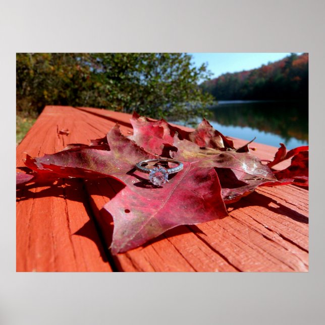 Póster Anillo de compromiso en una hoja de otoño (Frente)