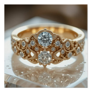 Póster anillo de diamante brillante de oro