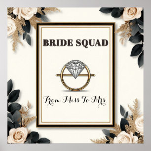 Póster Anillo de Diamante Romántico Bodas Marco Floral
