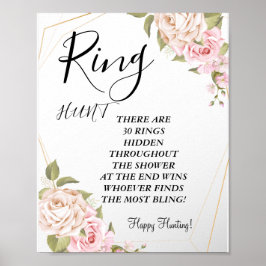 Póster anillo de rosas de acuarela rosa signo de juego de