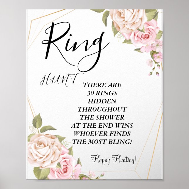 Póster anillo de rosas de acuarela rosa signo de juego de (Frente)