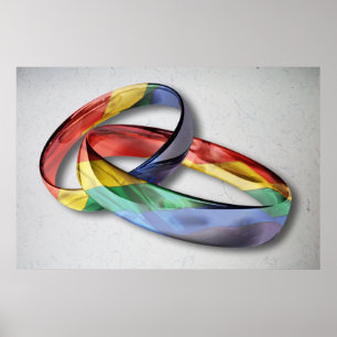 Póster Anillos Bodas del arcoiris para la igualdad matrim
