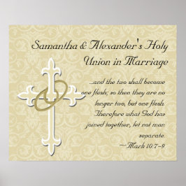 Póster Anillos dorados con cruz, amor cristiano elegante