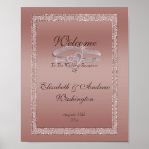 Póster Anillos Rosa Purpurina de oro y Boda plateado