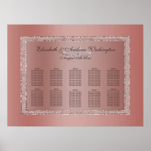 Póster Anillos Rosa Purpurina de oro y Boda plateado